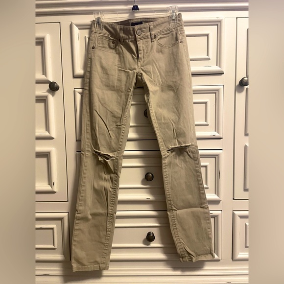 Ripped Khaki Skinny Jeans. Worn Once - Picture 2 of 3